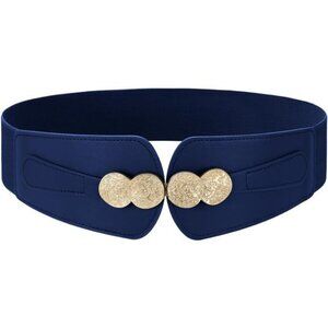 Women Wide Elastic Waist Belt Stretchy Navy Blue